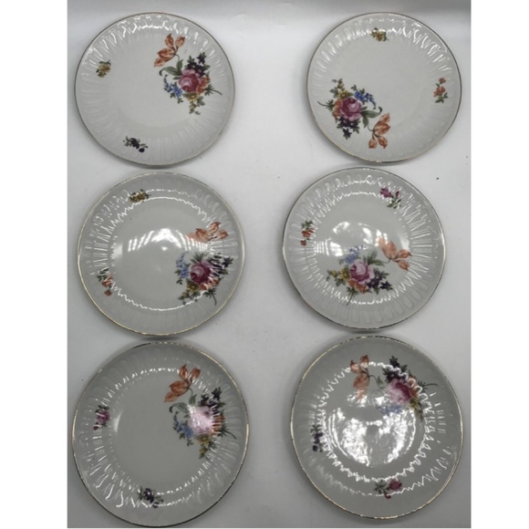 Henneberg Porzellan german lot of 6 floral gold trim 7.5" dessert plate hep46 - Picture 1 of 4